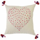 COUSSIN BRODE COEUR ETOILE CROIX ROSE BEIGE AVEC POMPONS COTON 45 X 45 CM
