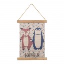 Toile "bonheur" multicolore 30x40cm tissu+sapin