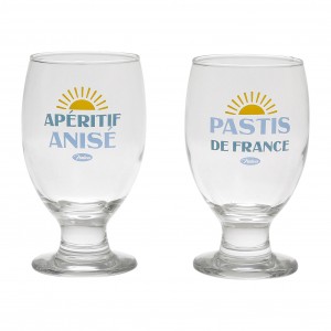 GOBELET X2 PASTIS BLEU+JAUNE 30CL-D8XH13.5CM VERRE